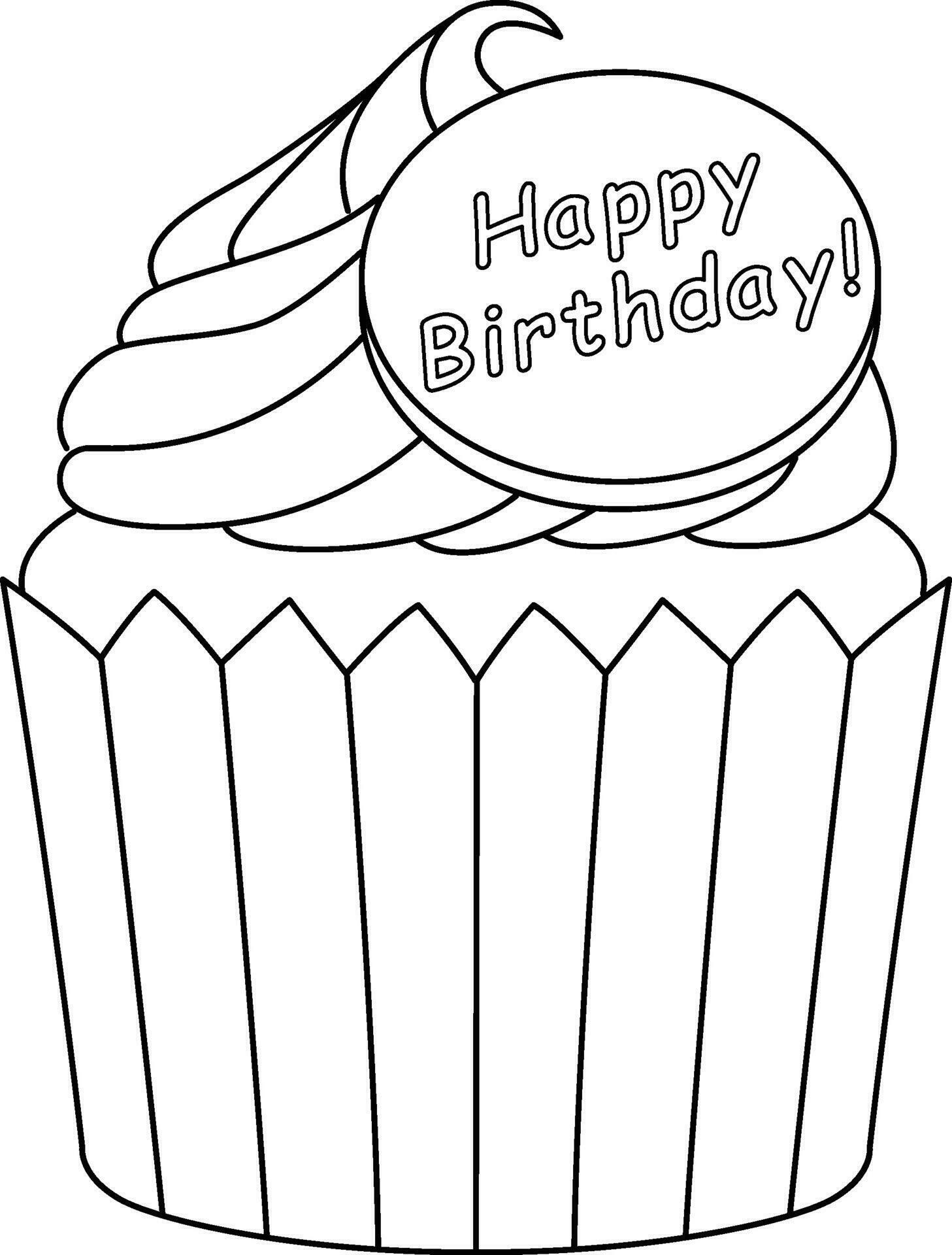 Happy Birthday Cupcake Isolated Coloring Page 27584609 Vector Art at