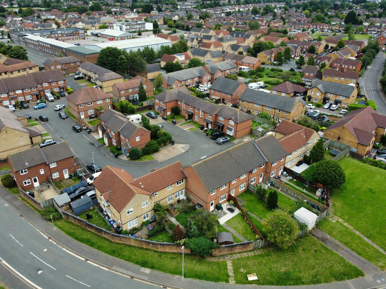 High Angle View of Western Luton City and Residential District. Aerial View of Captured with Drone's Camera on 30th July, 2023. England, UK photo
