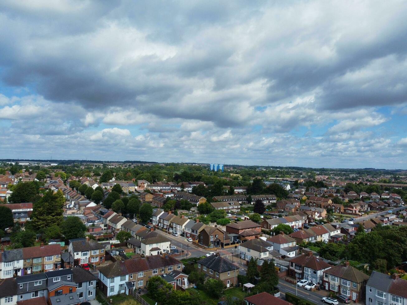 High Angle View of Western Luton City and Residential District. Aerial View of Captured with Drone's Camera on 30th July, 2023. England, UK photo