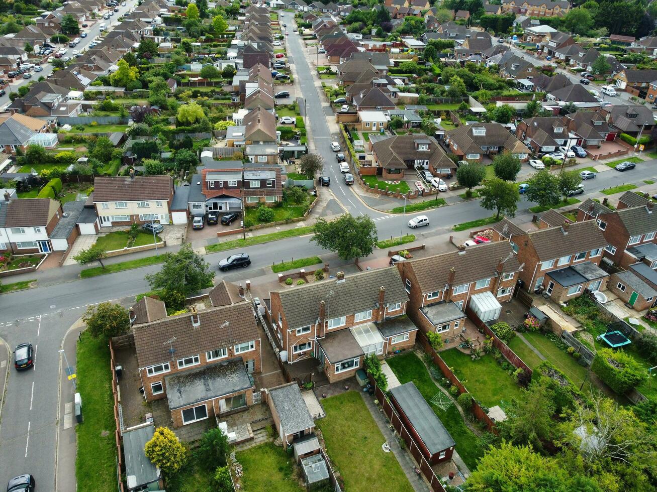 High Angle View of Western Luton City and Residential District. Aerial View of Captured with Drone's Camera on 30th July, 2023. England, UK photo