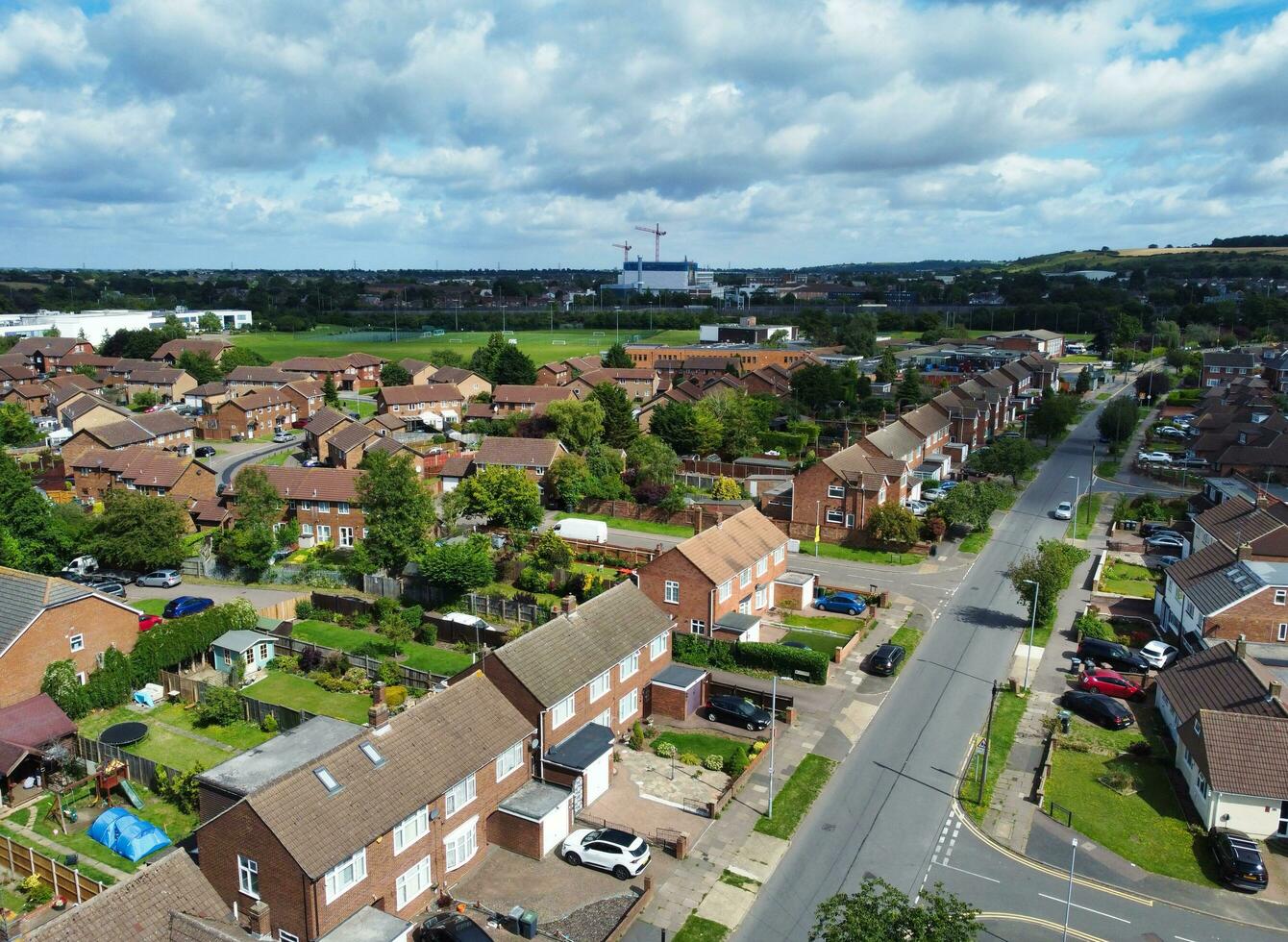 High Angle View of Western Luton City and Residential District. Aerial View of Captured with Drone's Camera on 30th July, 2023. England, UK photo