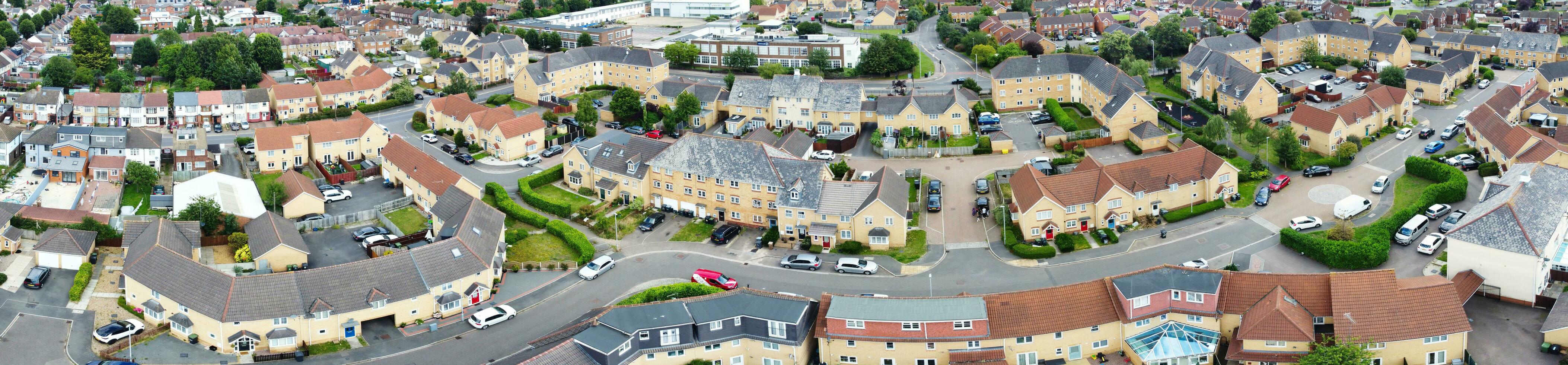 High Angle View of Western Luton City and Residential District. Aerial View of Captured with Drone's Camera on 30th July, 2023. England, UK photo