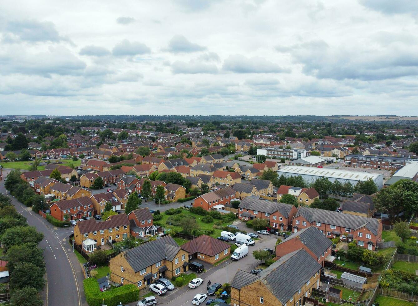 High Angle View of Western Luton City and Residential District. Aerial View of Captured with Drone's Camera on 30th July, 2023. England, UK photo