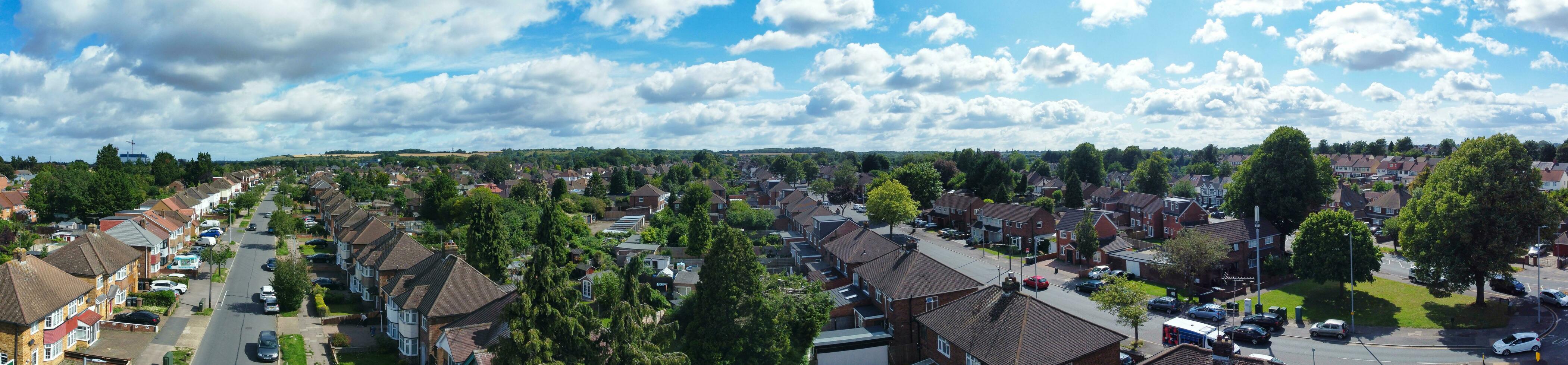 High Angle View of Western Luton City and Residential District. Aerial View of Captured with Drone's Camera on 30th July, 2023. England, UK photo