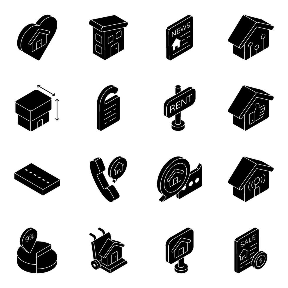 Pack of Property and Accessories Solid Icons vector