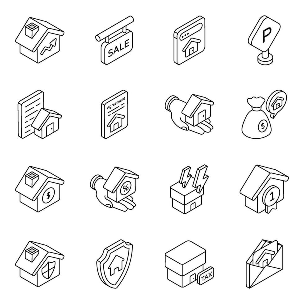 Pack of Property Linear Icons vector