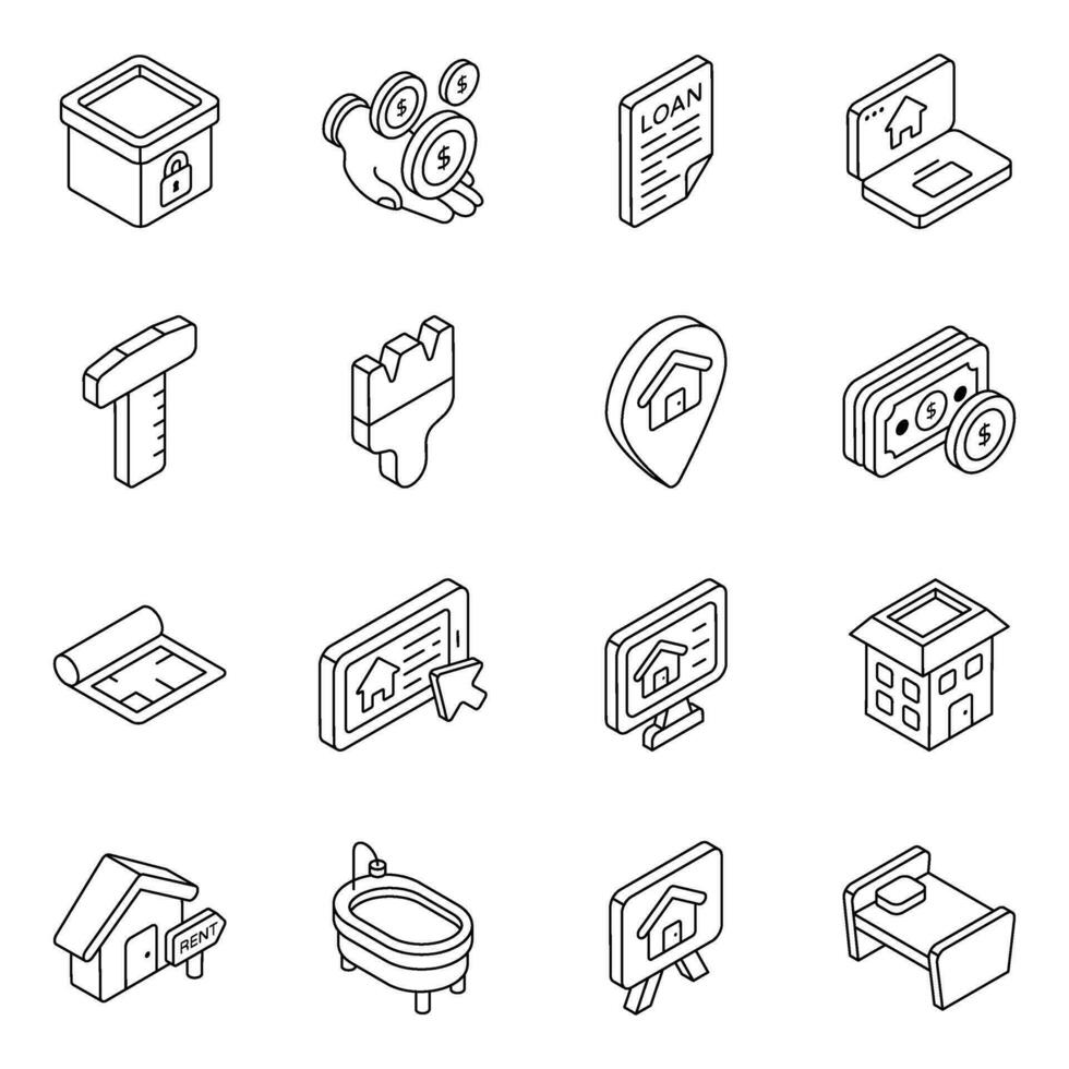 Pack of Property and Estate Linear Icons vector