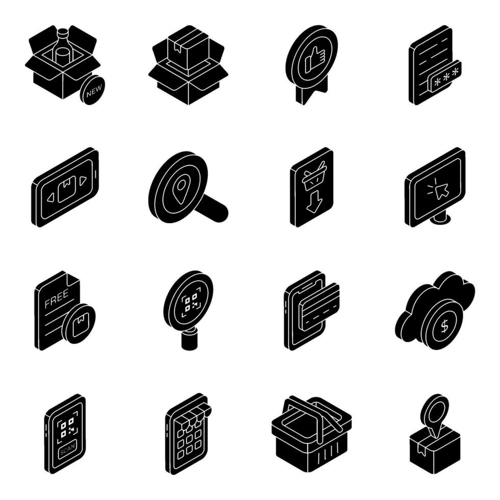 Pack of EShopping Solid Icons vector