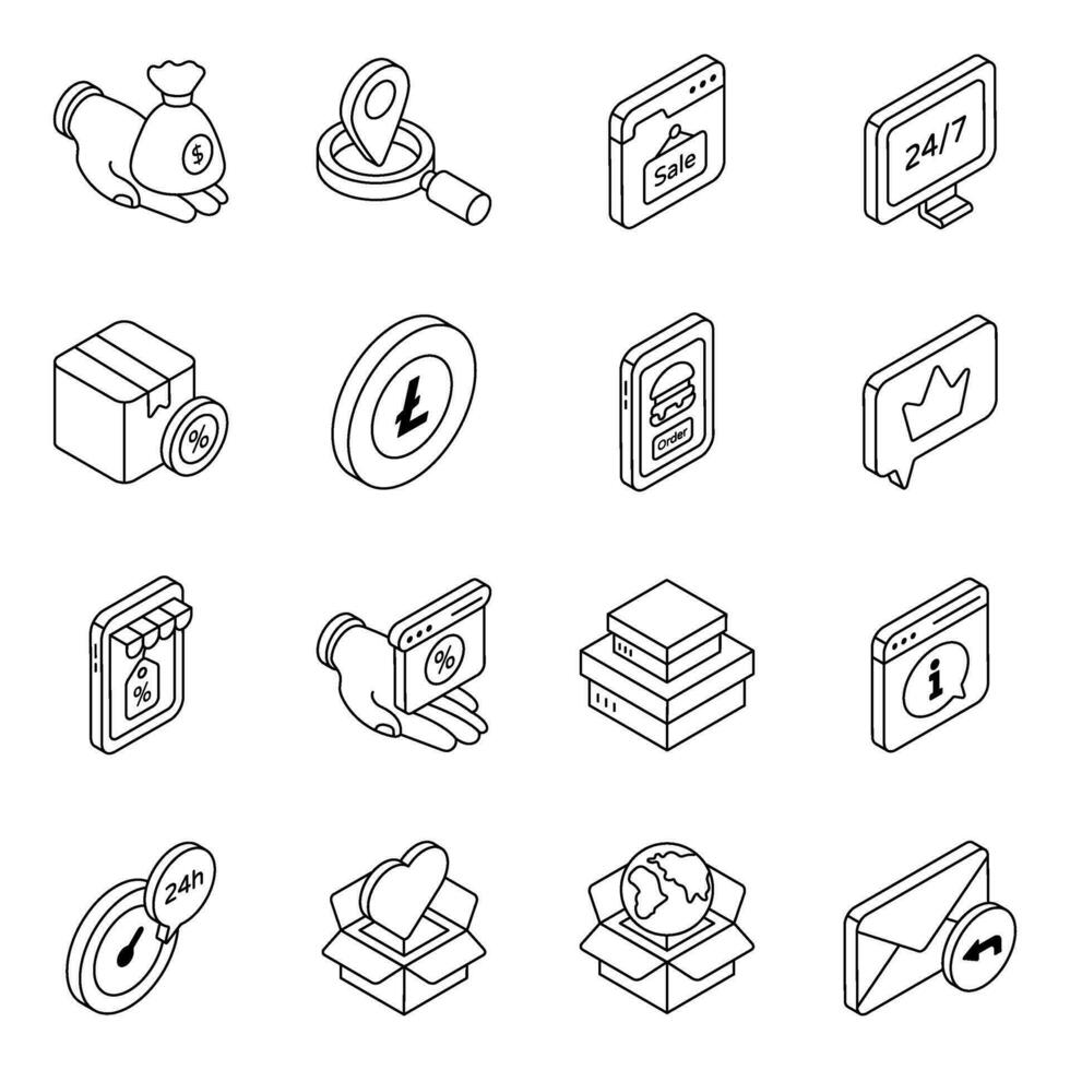 Pack of Shopping and Commerce Flat Icon vector