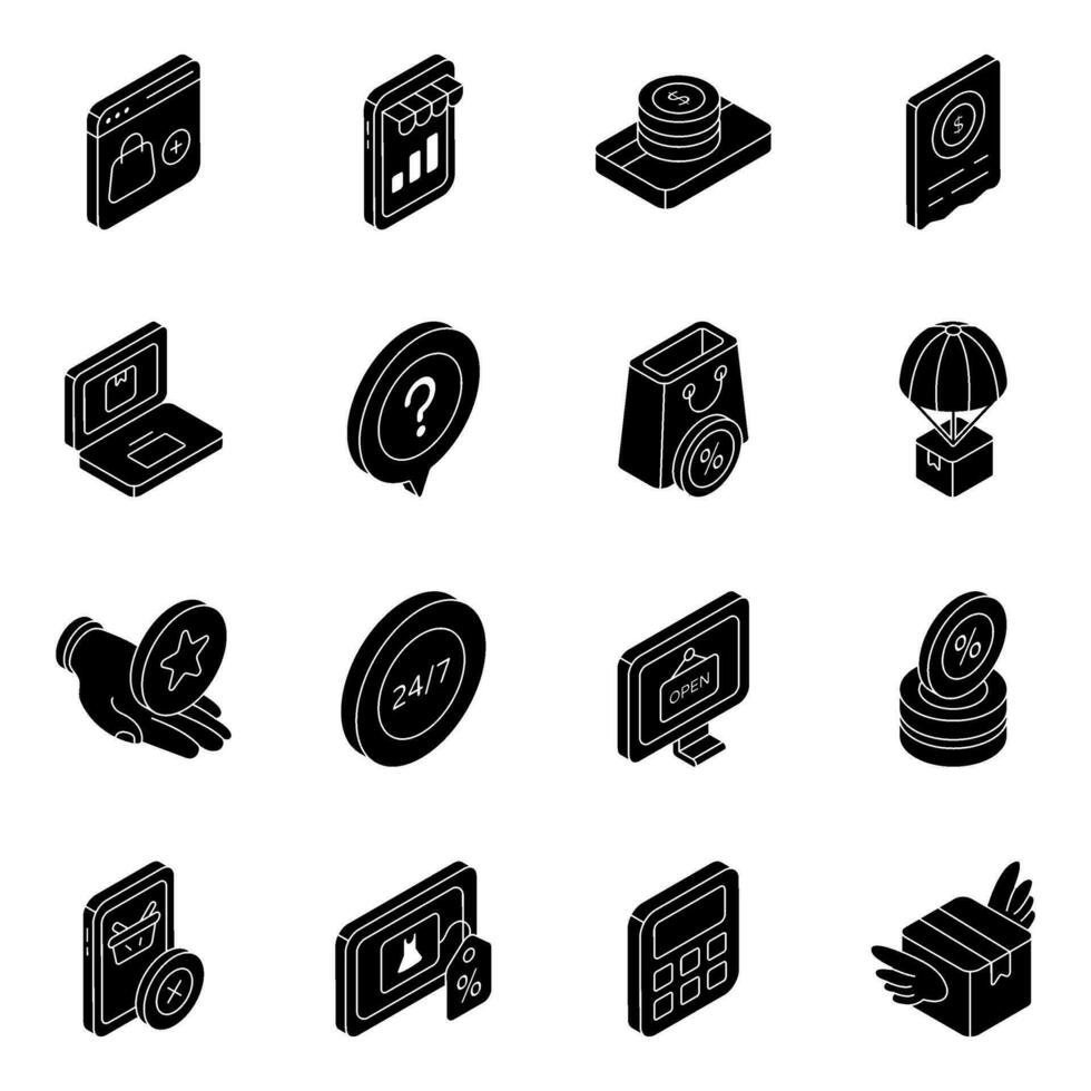 Pack of Shopping and Buying Solid Icons vector