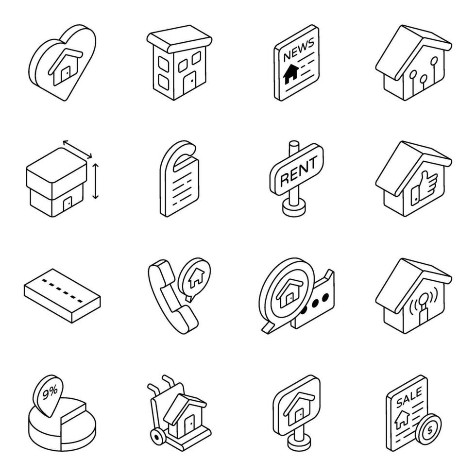 Pack of Property and Accessories Linear Icons vector
