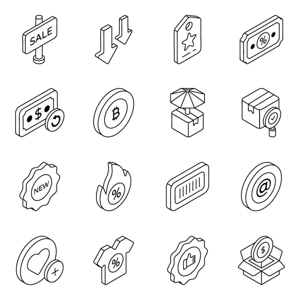 paquete de iconos planos de compras y compras vector