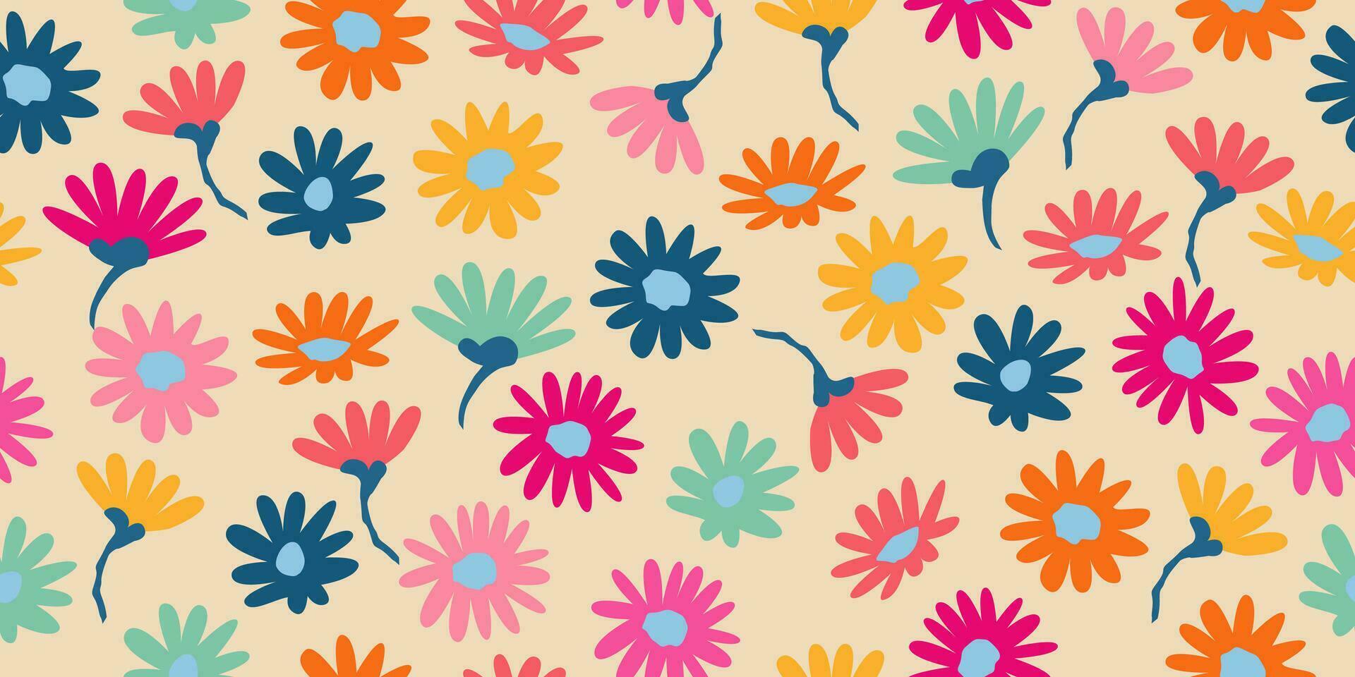 Hand drawn flowers, seamless patterns with floral for fabric, textiles, clothing, wrapping paper, cover, banner, interior decor, abstract backgrounds. vector