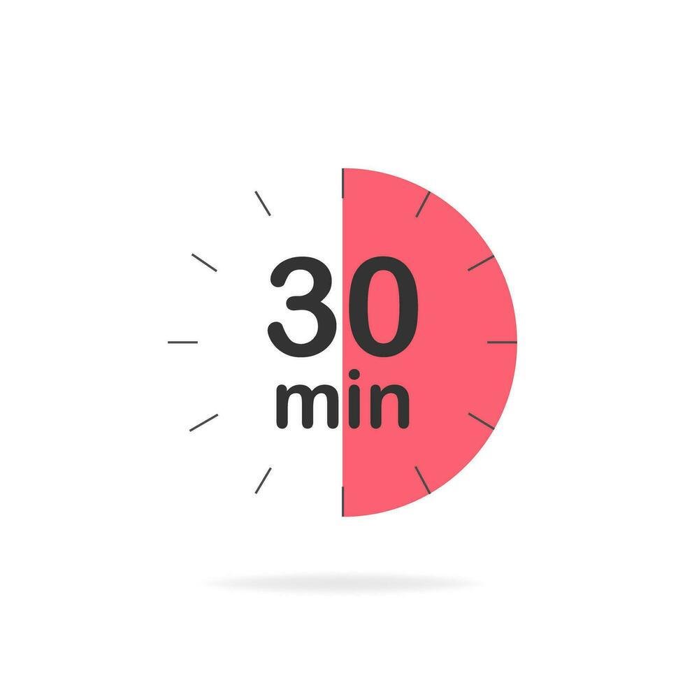 30 minutes timer. Stopwatch symbol in flat style. Editable isolated vector illustration.