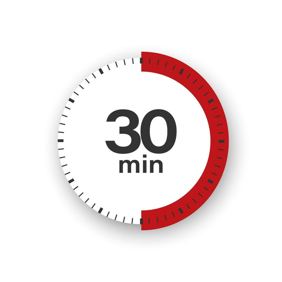 30 minutes timer. Stopwatch symbol in flat style. Editable isolated vector illustration.