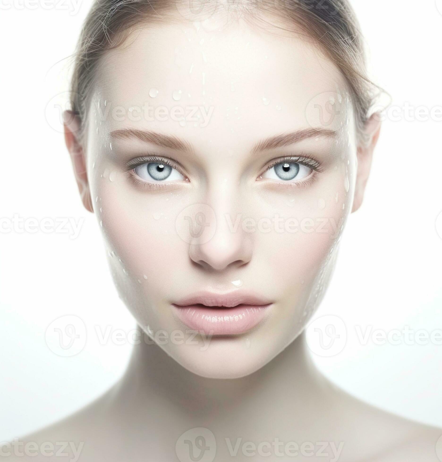 AI Generative skin care portrait of a beautiful young woman frontal on ...