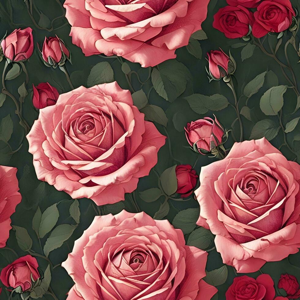 Beautiful Rose flower Pattern. Generative Ai photo