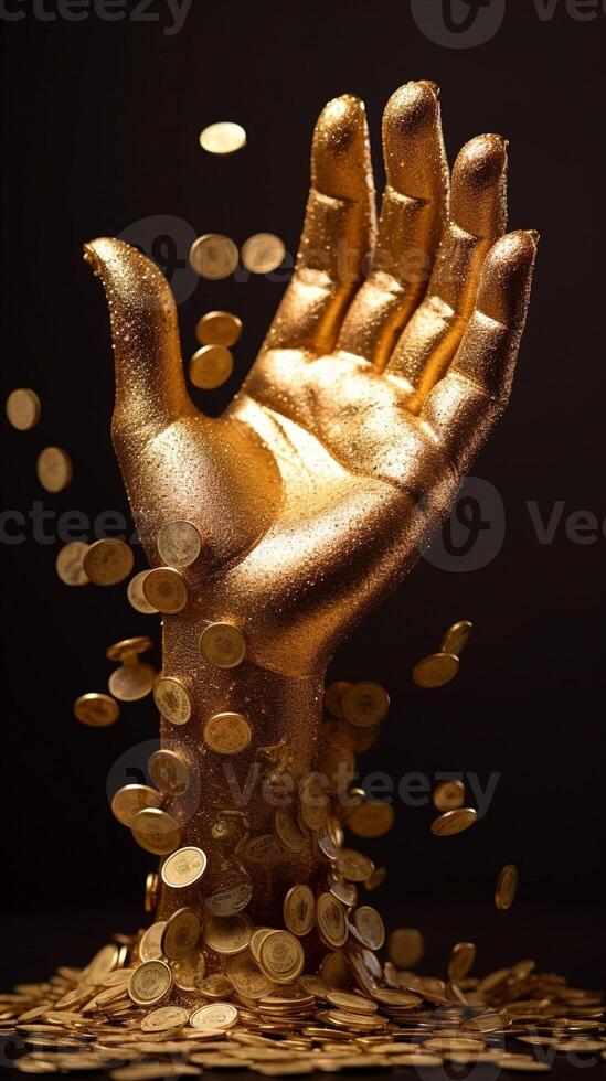 AI Generative concept of enrichment and financial growth hand and gold