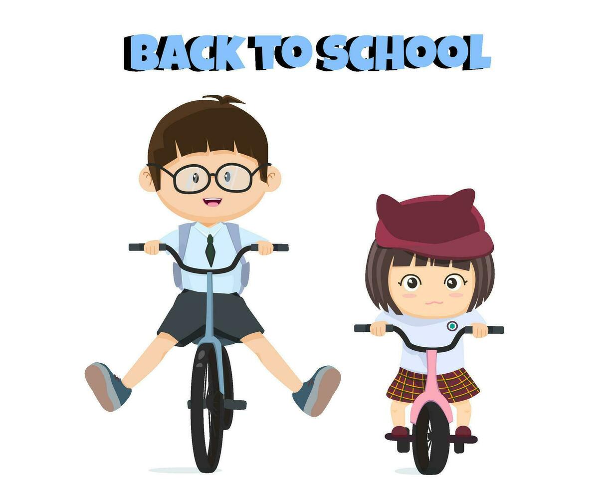 children go to school on bicycles vector