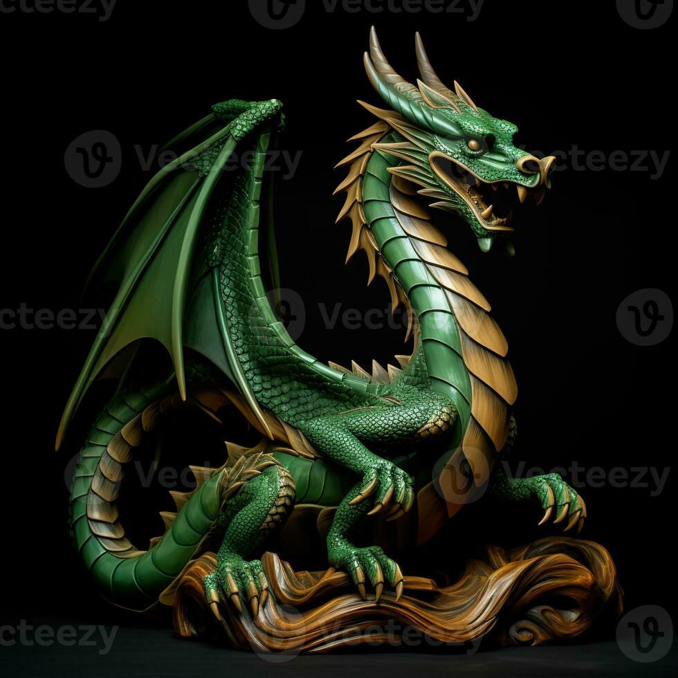 Green wooden dragon, new year 2024. photo