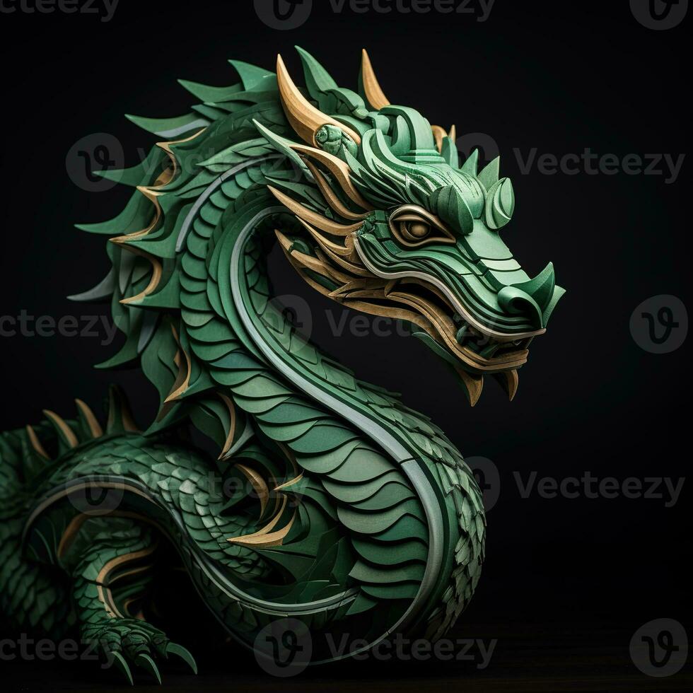 Green wooden dragon, new year 2024. photo