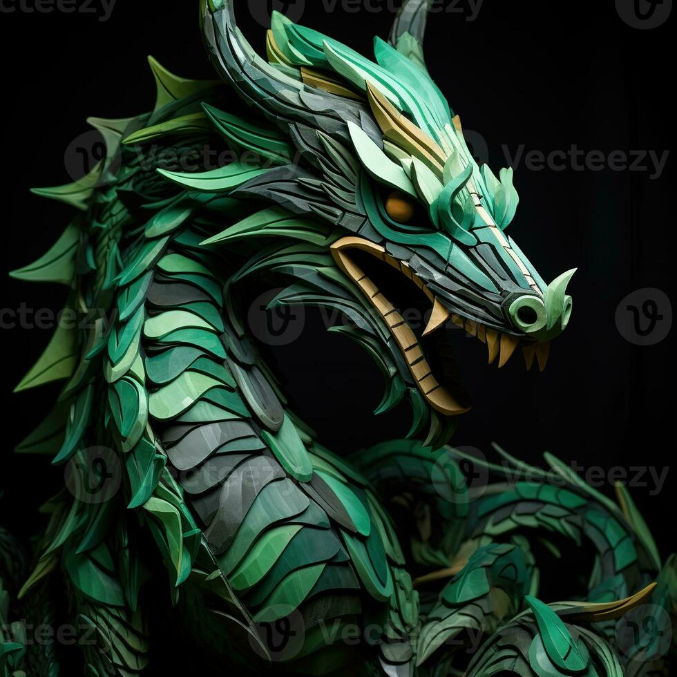 Green wooden dragon, new year 2024. photo
