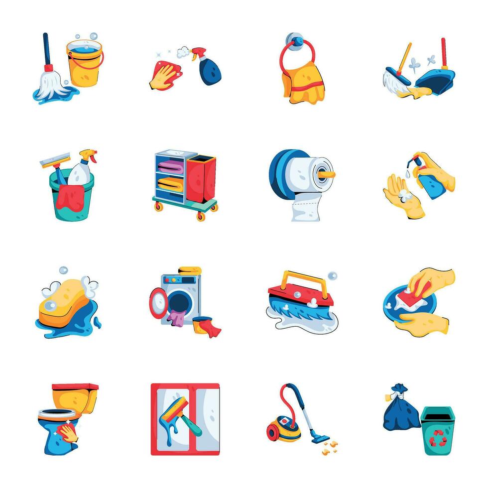 Set of Cleaning Tools Flat Icons vector