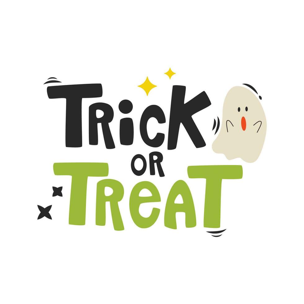 Halloween cartoon elements and lettering. Trick or treat. vector