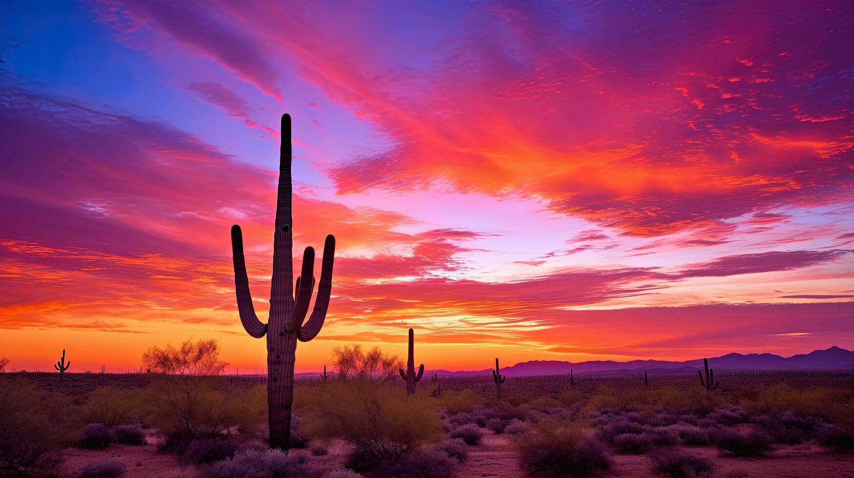 The colorfully lit sky and saguaro silhouette signifies the Southwest photo