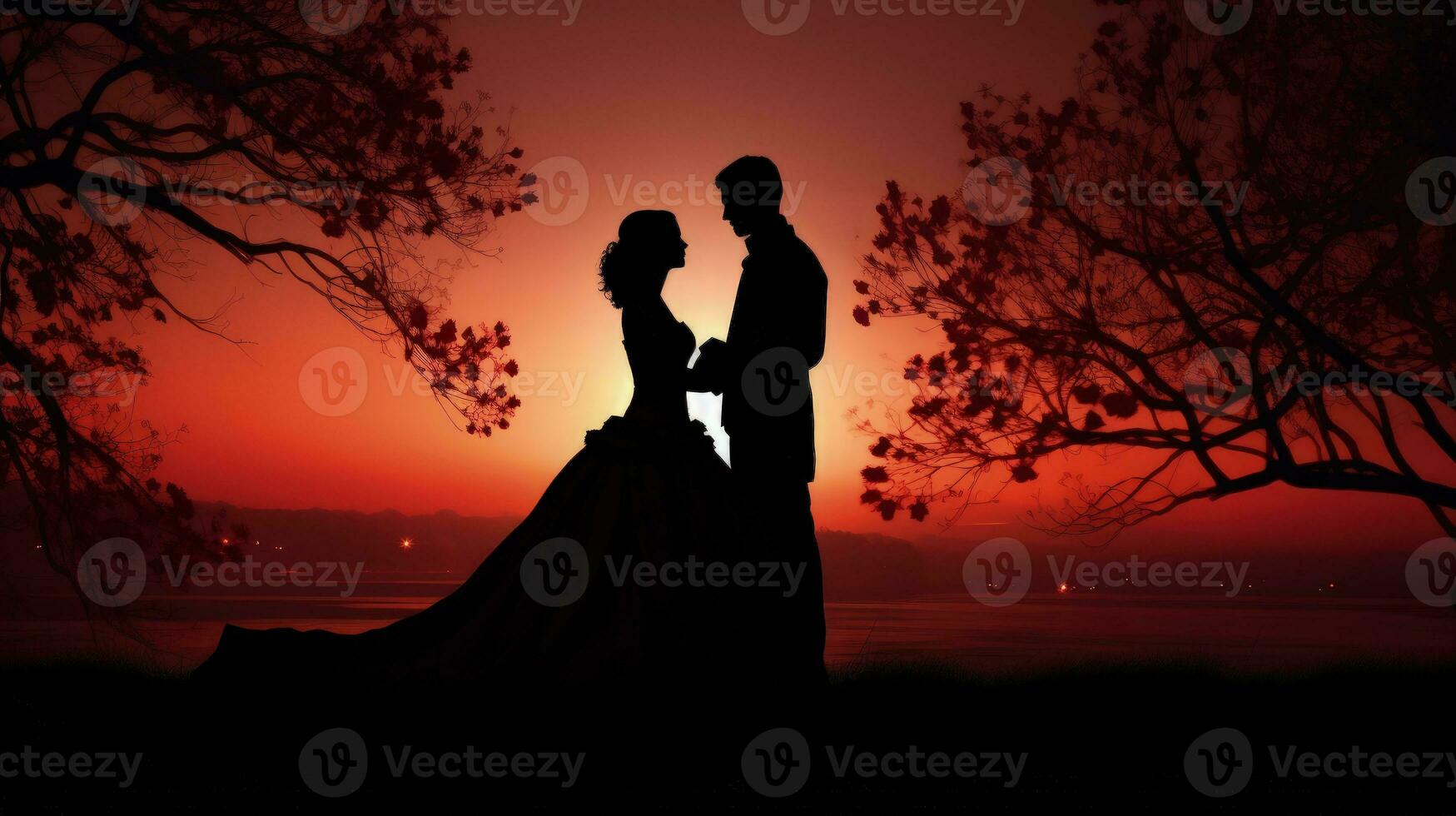 Picturesque wedding scene. silhouette concept photo