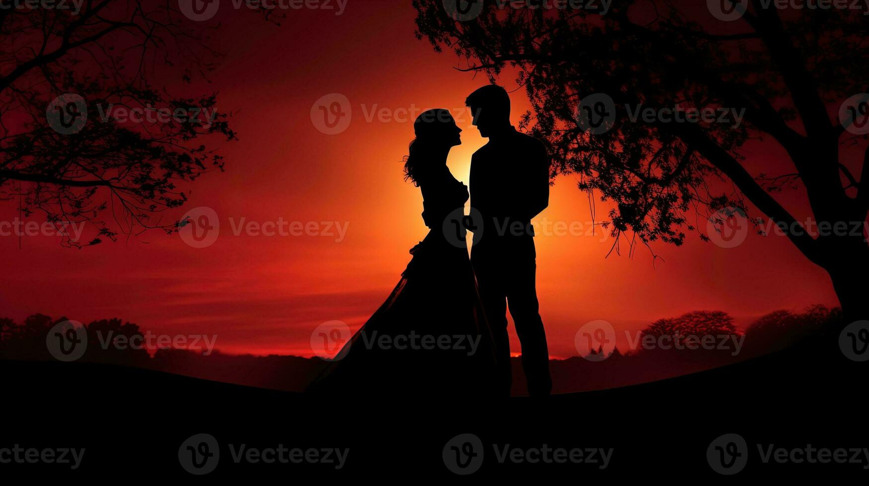 Picturesque wedding scene. silhouette concept photo
