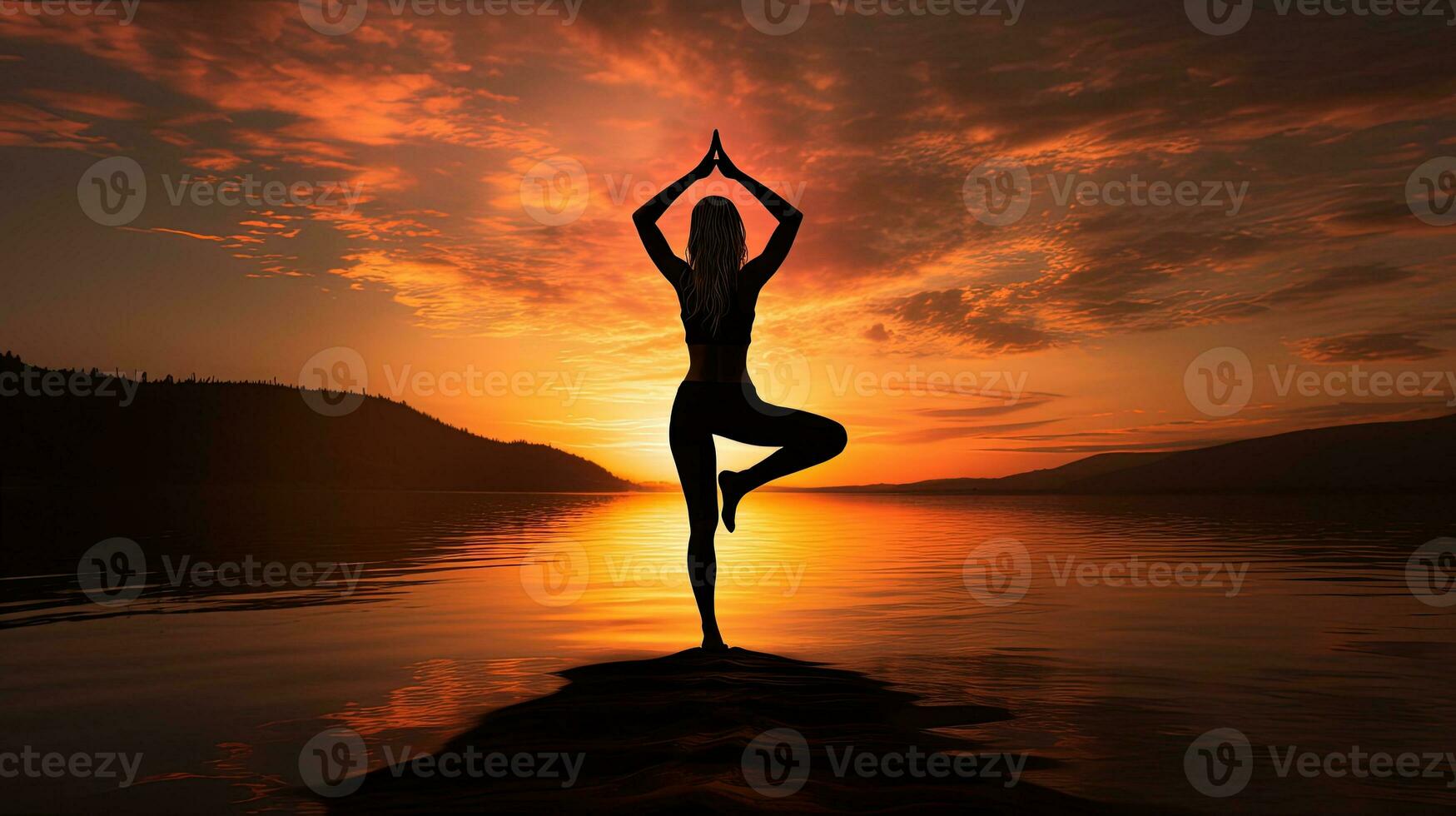 exercise that combines physical postures breathing techniques and meditation. silhouette concept photo