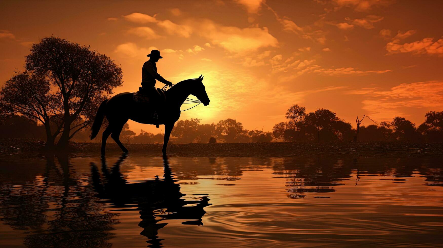 Silhouette of a person riding a horse photo