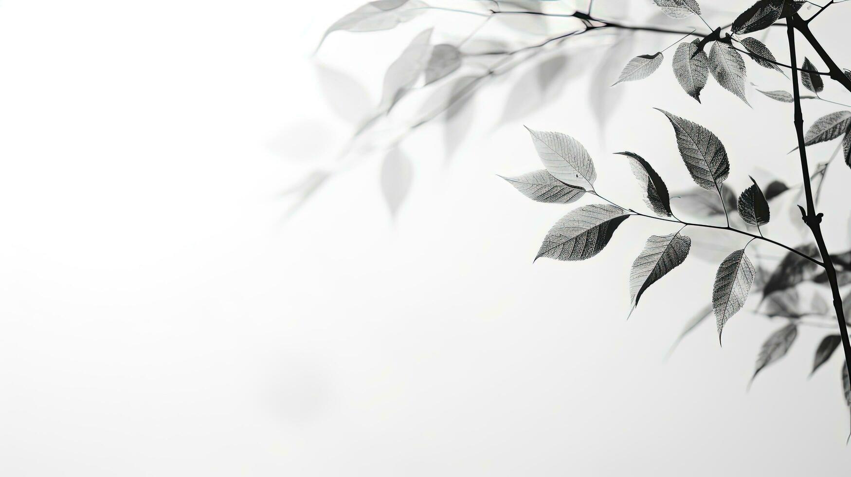 Blurry black and white shadows of the leafy tree on a gray background. silhouette concept photo