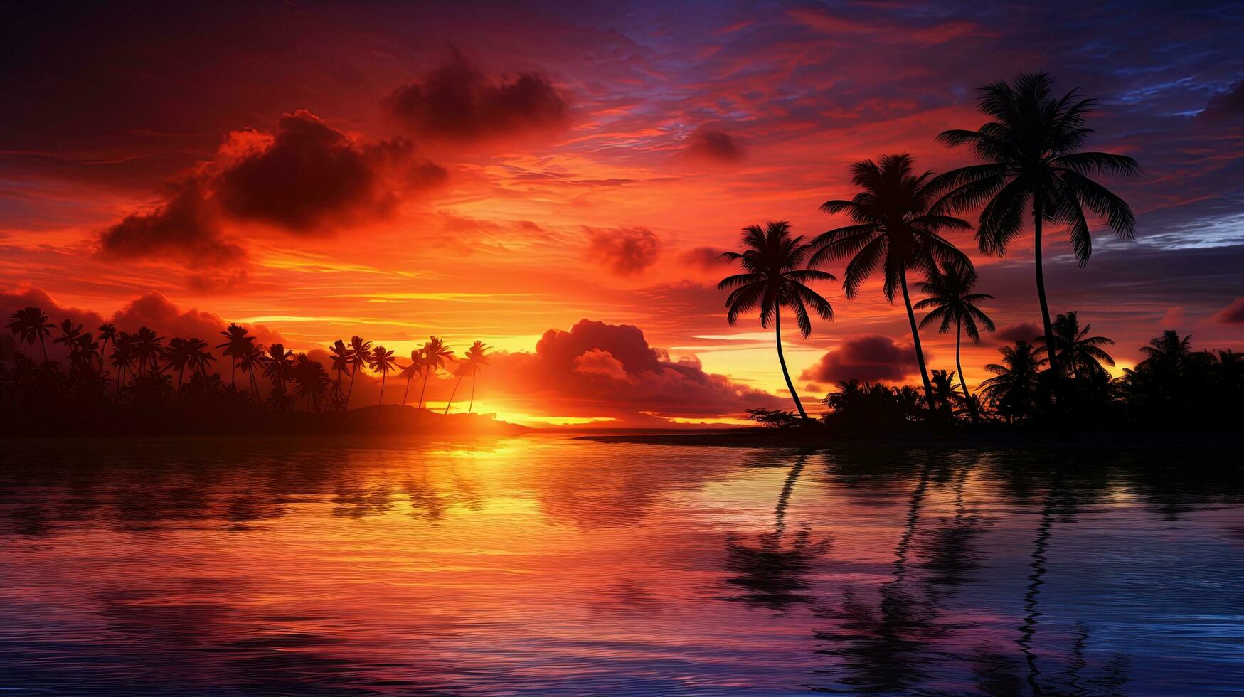 maravilloso palmas silueta en contra Oceano a puesta de sol foto