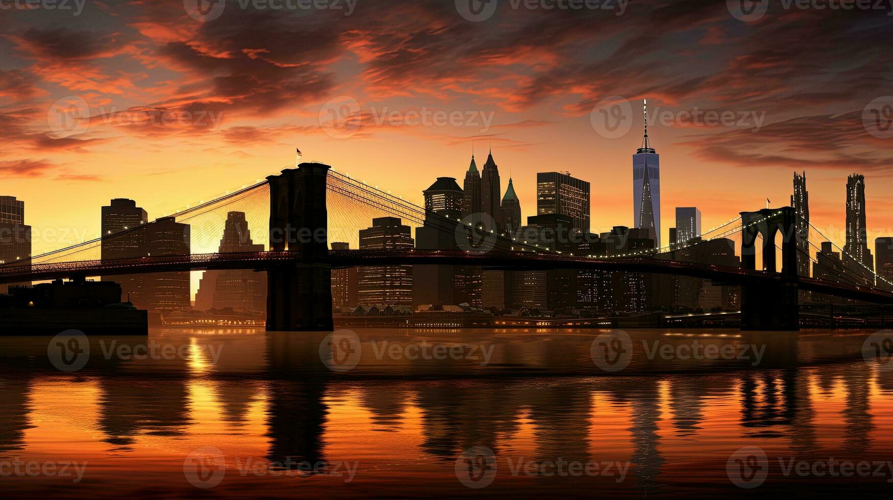 temprano Mañana panorama de el nuevo York ciudad horizonte con el brooklyn puente silueta foto