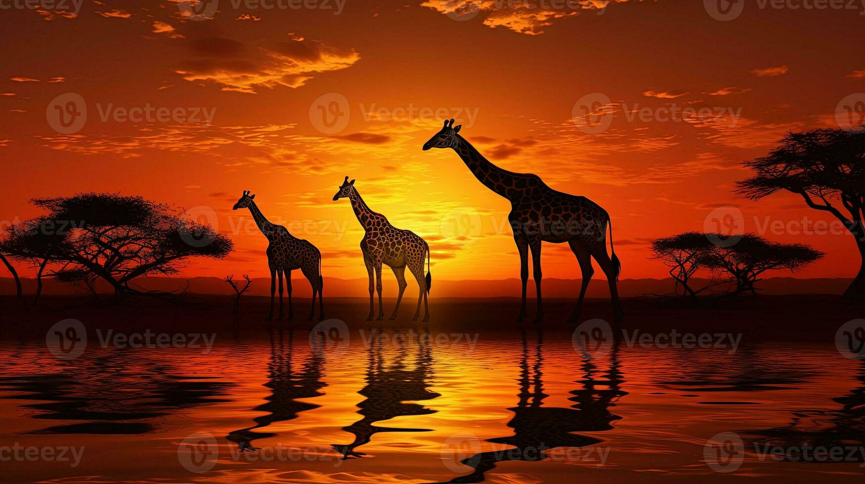 Safari sunset with golden wildlife silhouettes photo