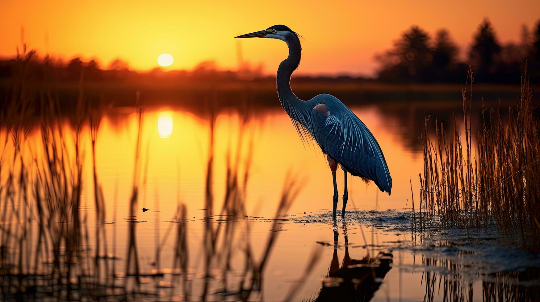 Blue heron silhouette photographed at the Maryland Blackwater Wildlife Refuge at sunset photo