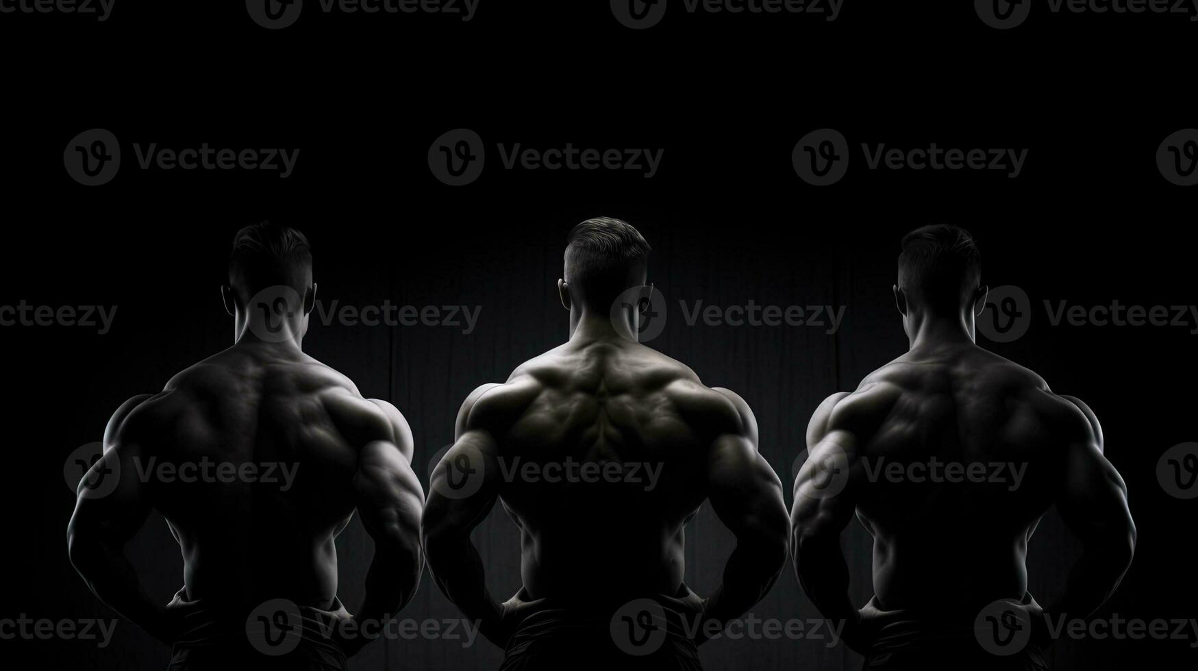 Artistic fitness on a black background showcasing a six pack and strong back muscles. silhouette concept photo