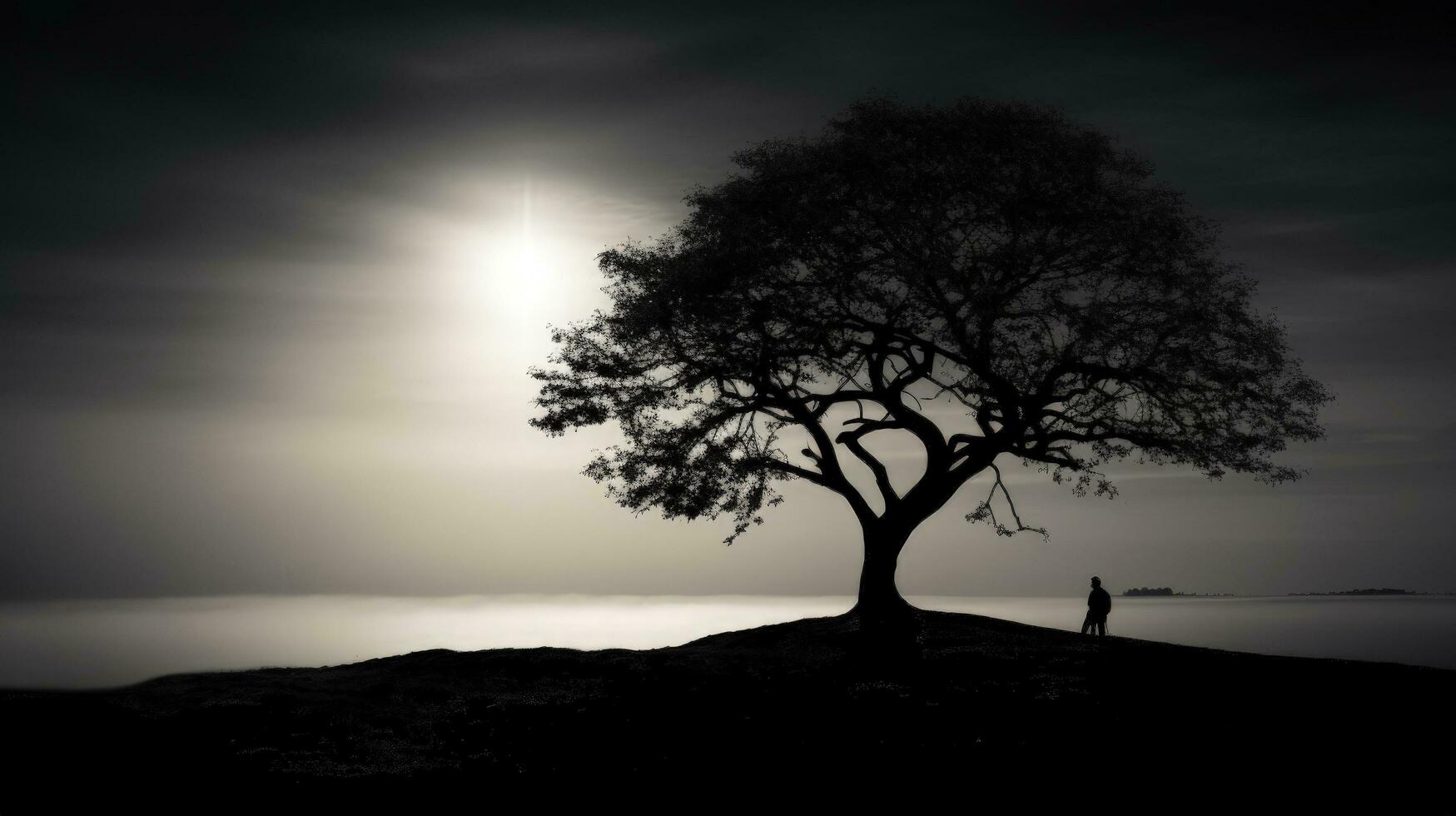 Silhouette of a tree in black and white photo