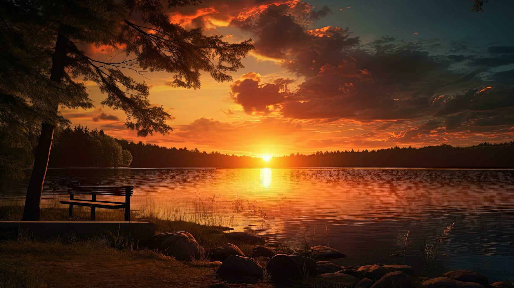 The stunning lake sunset. silhouette concept photo
