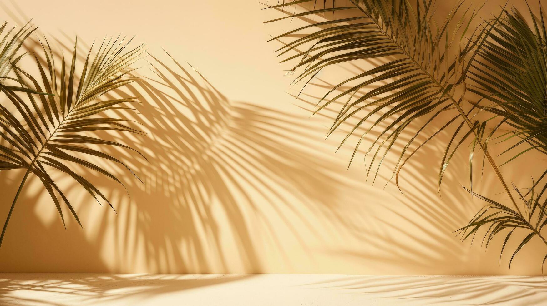 Palm tree leaves casting shadows on eco friendly cardboard. silhouette concept photo