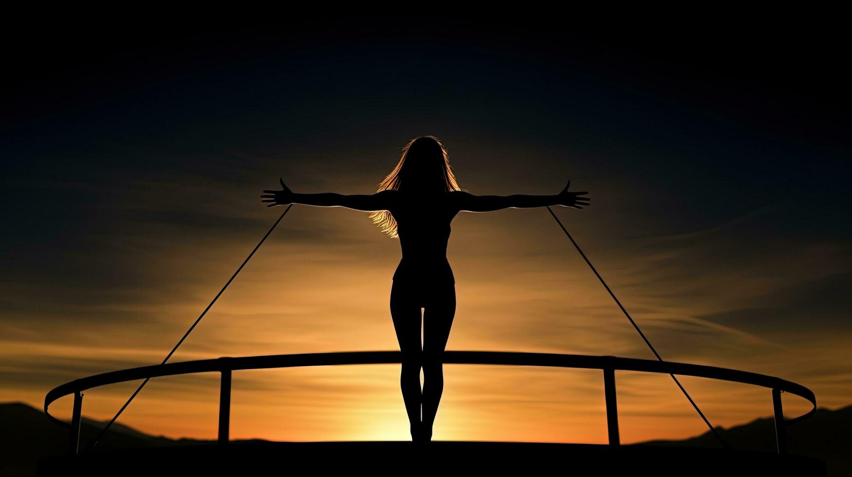 Gymnast s shadow on trampoline. silhouette concept photo