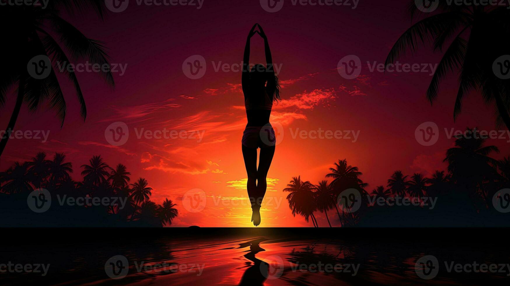 Gymnast s silhouette performing a sunset back handspring photo