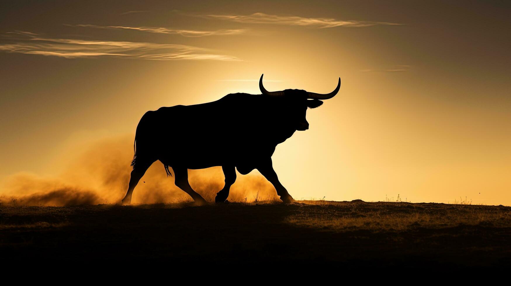 Bull s outline in Spanish field. silhouette concept photo