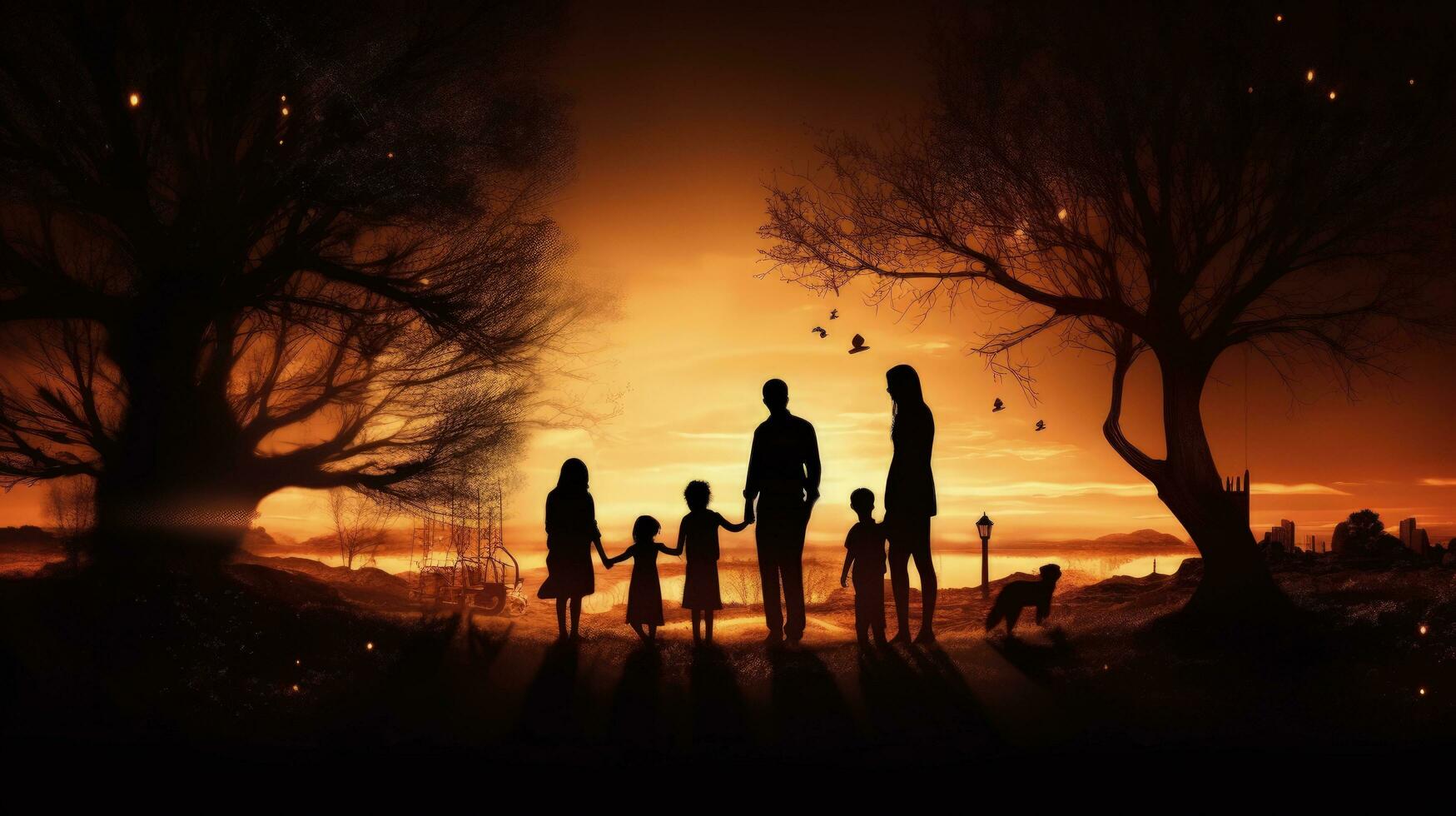 illustration featuring silhouettes of a family photo