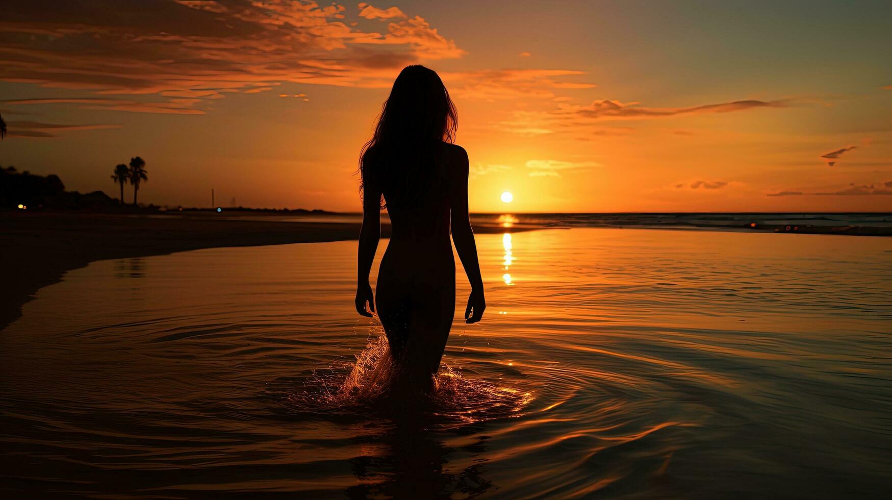 Girl s outline on shore. silhouette concept photo