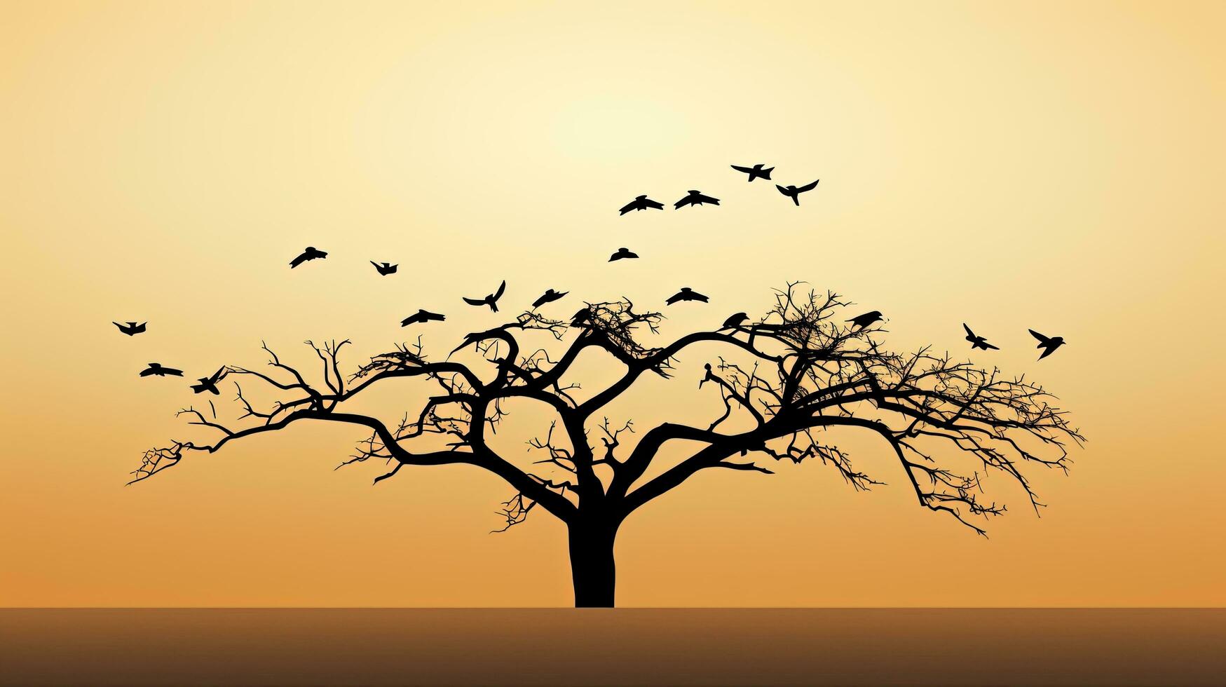 Crows perched on solitary silhouette of a tree photo