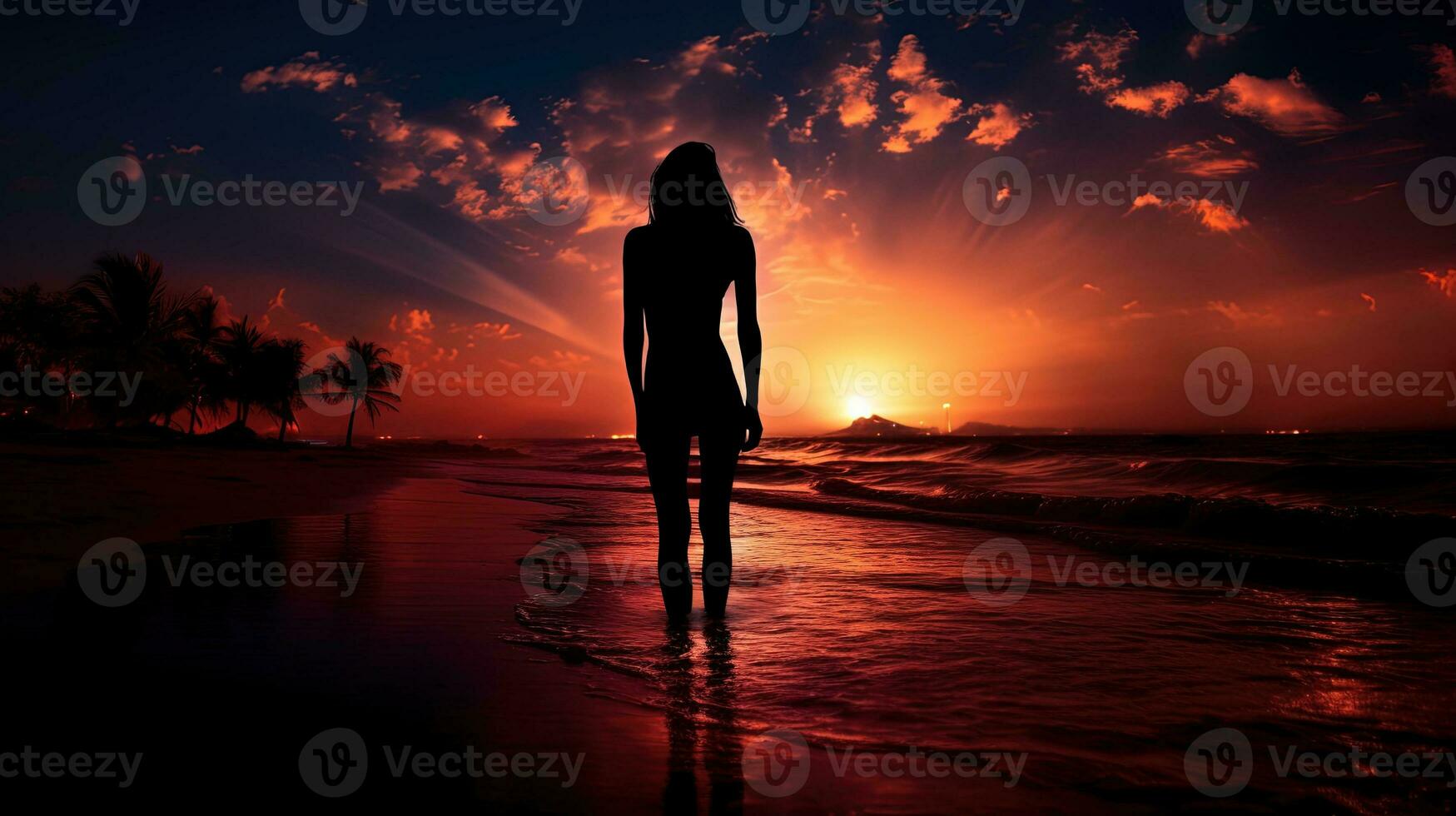 Girl s outline on shore. silhouette concept photo