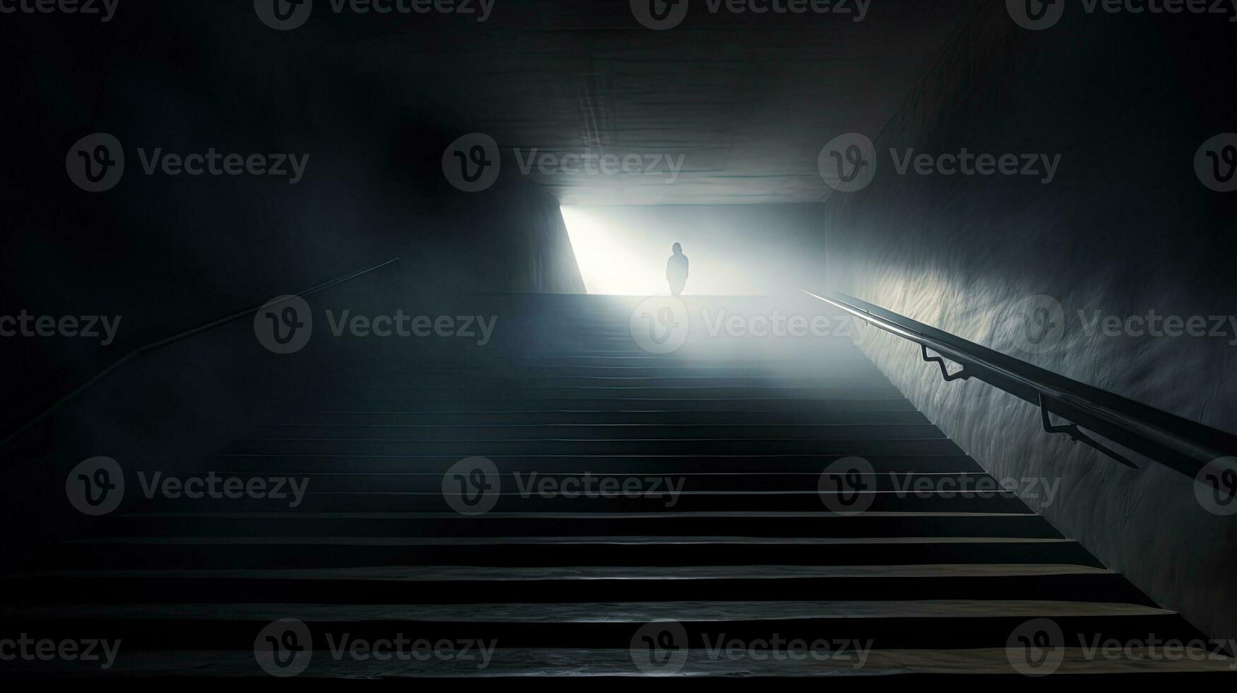 dramatic perspective of subterranean steps. silhouette concept photo